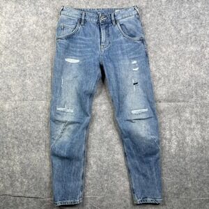 ABLE Jeans Women's Size 25/32 3D Boyfriend Crop Distressed Patchwork Moto